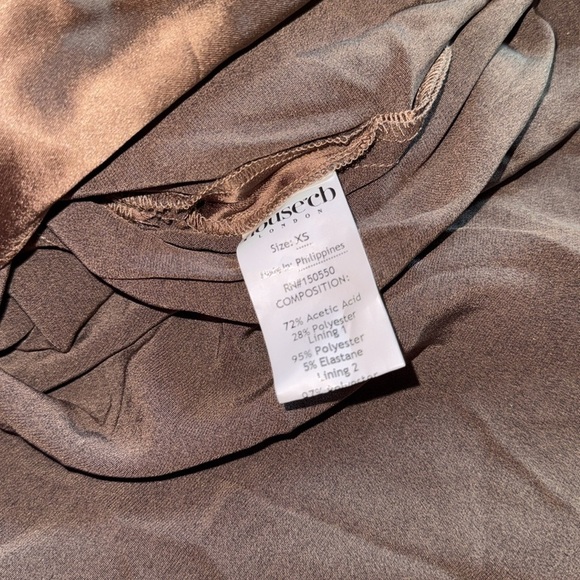 NWOT House of CB Reva Satin Gathered Toffee Brown Corset Dress sz XS - Picture 7 of 8